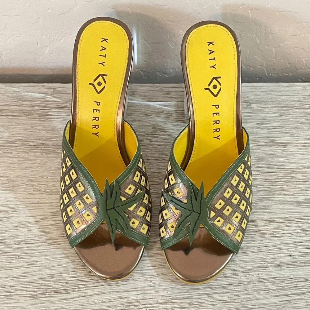 Katy Perry Sandals Heels 6 The Coolada Pineapple Clear Heels Slides Tropical - Picture 3 of 11